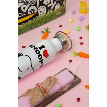 I LOVE SNOOPY, Πασχαλινή Λαμπάδα με παγούρι μεταλλικό (620ml, stainless steel) & κερί αρωματικό πλακέ (30cm) (ΡΟΖ)