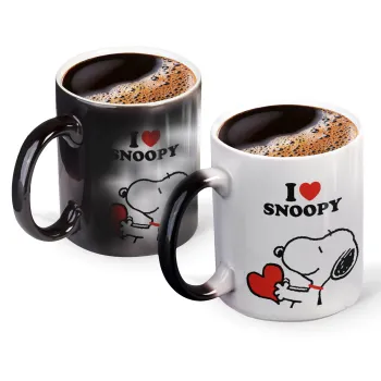 I LOVE SNOOPY, Color changing magic Mug, ceramic, 330ml when adding hot liquid inside, the black colour desappears (1 pcs)