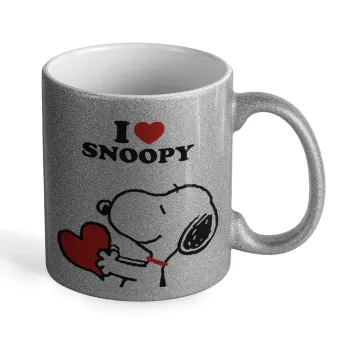 I LOVE SNOOPY, Κούπα Ασημένια Glitter που γυαλίζει, κεραμική, 330ml