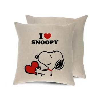 I LOVE SNOOPY, Μαξιλάρι καναπέ ΛΙΝΟ 40x40cm περιέχεται το  γέμισμα