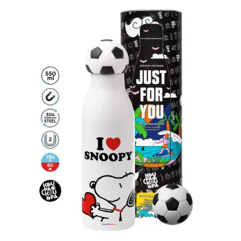 I LOVE SNOOPY, Μπάλα ποδοσφαίρου μεταλλικό παγούρι θερμός, διπλού τοιχώματος, 550ml