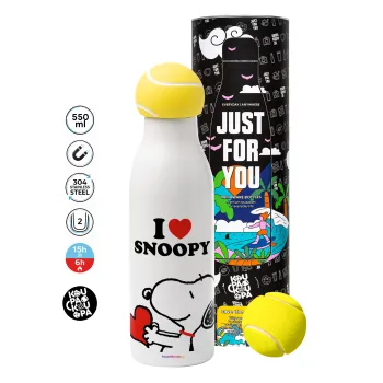 I LOVE SNOOPY, Μπάλα τένις μεταλλικό παγούρι θερμός, διπλού τοιχώματος, 550ml