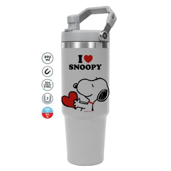 I LOVE SNOOPY, ΓΚΡΙ χρώματος Θερμός Ανοξείδωτο 890ml (30oz) με χερούλι