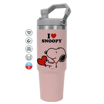 I LOVE SNOOPY, ΡΟΖ χρώματος Θερμός Ανοξείδωτο 890ml (30oz) με χερούλι