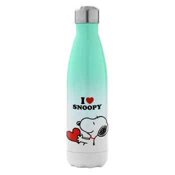 I LOVE SNOOPY, Μεταλλικό παγούρι θερμός Πράσινο/Λευκό (Stainless steel), διπλού τοιχώματος, 500ml