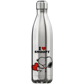 I LOVE SNOOPY, Μεταλλικό παγούρι θερμός Inox (Stainless steel), διπλού τοιχώματος, 750ml