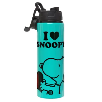 I LOVE SNOOPY, Μεταλλικό παγούρι νερού με καπάκι ασφαλείας, αλουμινίου 850ml