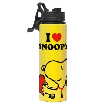 I LOVE SNOOPY, Μεταλλικό παγούρι νερού με καπάκι ασφαλείας, αλουμινίου 850ml