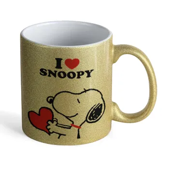 I LOVE SNOOPY, Κούπα Χρυσή Glitter που γυαλίζει, κεραμική, 330ml