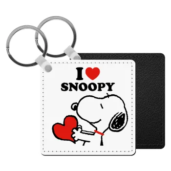 I LOVE SNOOPY, Μπρελόκ Δερματίνη, τετράγωνο ΜΑΥΡΟ (5x5cm)