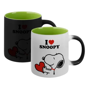 I LOVE SNOOPY, Κούπα Μαγική εσωτερικό πράσινο, κεραμική 330ml που αλλάζει χρώμα με το ζεστό ρόφημα