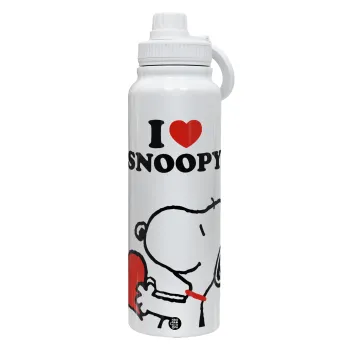 I LOVE SNOOPY, Θερμός 1L Ανοξείδωτο με Βάση Κινητού & Διπλά Τοιχώματα