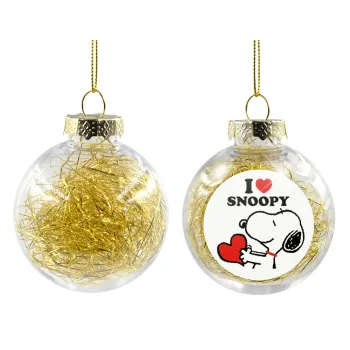 I LOVE SNOOPY, Στολίδι Χριστουγεννιάτικη μπάλα δένδρου διάφανη με χρυσό γέμισμα 8cm