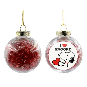 I LOVE SNOOPY, Transparent Christmas tree ball ornament with red filling 8cm