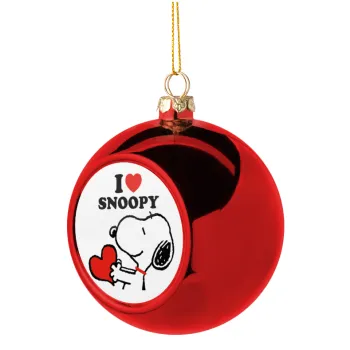 I LOVE SNOOPY, Χριστουγεννιάτικη μπάλα δένδρου Κόκκινη 8cm