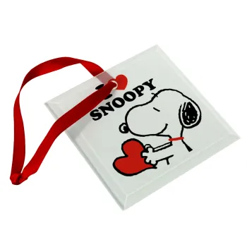 I LOVE SNOOPY, Στολίδι Χριστουγεννιάτικο στολίδι γυάλινο τετράγωνο 9x9cm