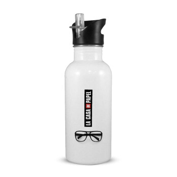 la professor, γυαλιά, White water bottle with straw, stainless steel 600ml