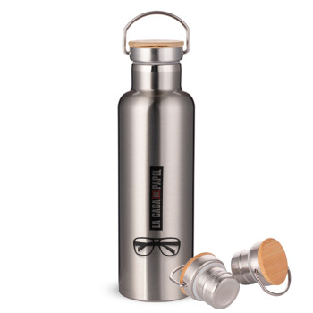 la professor, γυαλιά, Stainless steel Silver with wooden lid (bamboo), double wall, 750ml