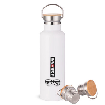la professor, γυαλιά, Stainless steel White with wooden lid (bamboo), double wall, 750ml