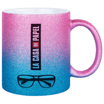 la professor, γυαλιά, Κούπα Χρυσή/Μπλε Glitter, κεραμική, 330ml