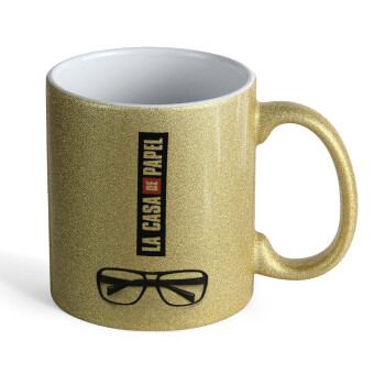 la professor, γυαλιά, Κούπα Χρυσή Glitter που γυαλίζει, κεραμική, 330ml