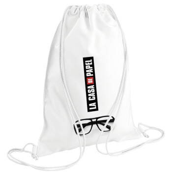 la professor, γυαλιά, Backpack pouch GYMBAG white (28x40cm)