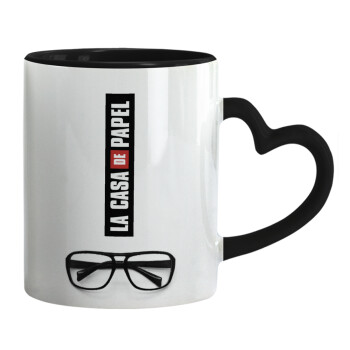 la professor, γυαλιά, Mug heart black handle, ceramic, 330ml