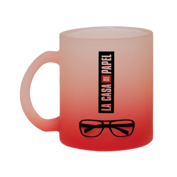 la professor, γυαλιά, Κούπα γυάλινη δίχρωμη με βάση το κόκκινο ματ, 330ml