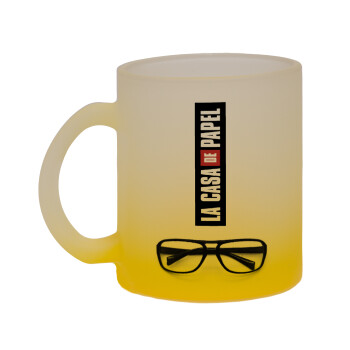 la professor, γυαλιά, Κούπα γυάλινη δίχρωμη με βάση το κίτρινο ματ, 330ml