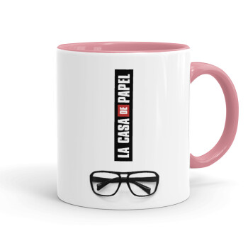 la professor, γυαλιά, Κούπα χρωματιστή ροζ, κεραμική, 330ml