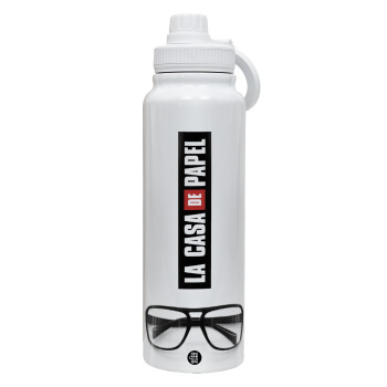 la professor, γυαλιά, 1L Stainless Steel Thermal Bottle with Phone Holder & Double Wall Insulation