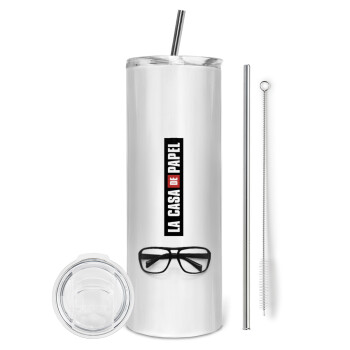 la professor, γυαλιά, Eco friendly stainless steel tumbler 600ml, with metal straw & cleaning brush