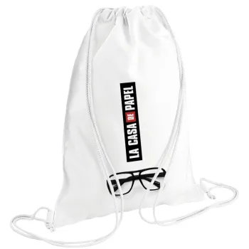 la professor, γυαλιά, Τσάντα πλάτης πουγκί GYMBAG λευκή (28x40cm)