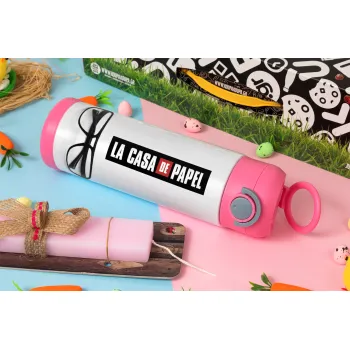 la professor, γυαλιά, Easter candle, Childrens hot water bottle, stainless steel, with safety straw, PINK (500ml)