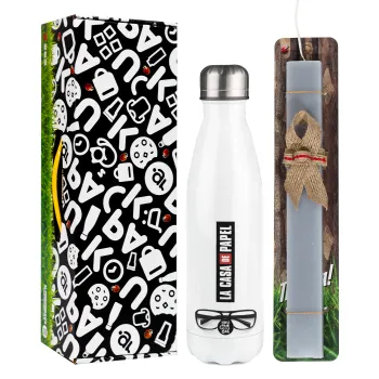 la professor, γυαλιά, Easter candle, metallic white thermos bottle (500ml) & aromatic flat candle (30cm) (GRAY)