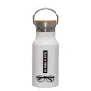 Metallic thermos (Stainless steel) White with wooden lid (bamboo), double-walled, 350ml