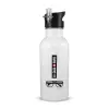 White water bottle with straw, stainless steel 600ml