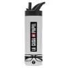 Metallic thermos bottle with straw & handle, stainless steel (Stainless steel 304), double-walled, 600ml.