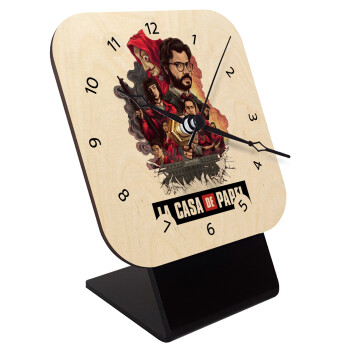 La casa de papel drawing cover, Quartz Table clock in natural wood (10cm)