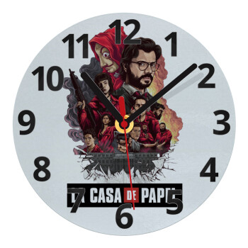 La casa de papel drawing cover, Ρολόι τοίχου γυάλινο (20cm)