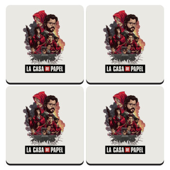 La casa de papel drawing cover, ΣΕΤ 4 Σουβέρ ξύλινα τετράγωνα (9cm)