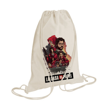 La casa de papel drawing cover, Backpack bag GYMBAG natural (28x40cm)