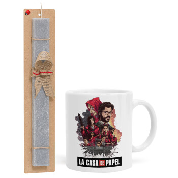 La casa de papel drawing cover, Easter Set, Ceramic Cup (330ml) & Easter aromatic flat candle (30cm) (GRAY)