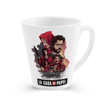 La casa de papel drawing cover, Κούπα κωνική Latte Λευκή, κεραμική, 300ml