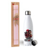 Easter Set, metallic stainless steel water bottle (750ml) & scented flat Easter candle (30cm) (PINK)
