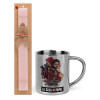 Easter Set, metallic thermal cup (300ml) & aromatic flat Easter candle (30cm) (PINK)