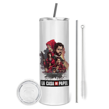 La casa de papel drawing cover, Eco friendly stainless steel tumbler 600ml, with metal straw & cleaning brush