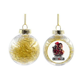 La casa de papel drawing cover, Χριστουγεννιάτικη μπάλα δένδρου διάφανη με χρυσό γέμισμα 8cm