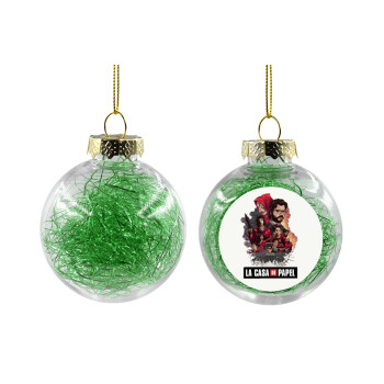 La casa de papel drawing cover, Transparent Christmas tree ball ornament with green filling 8cm