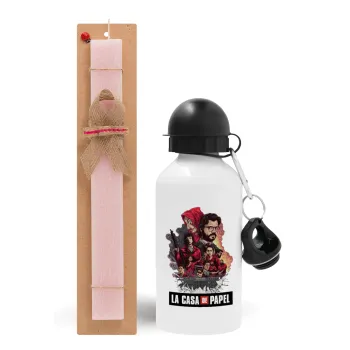 La casa de papel drawing cover, Easter Set, metallic aluminum bottle (500ml) & aromatic flat Easter candle (30cm) (PINK)